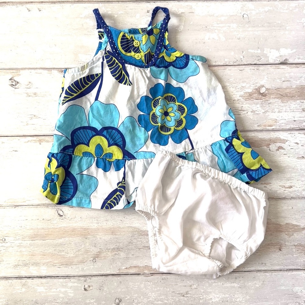Carters 12m Baby Girl Summer Outfit Blue White Floral Flower Print Tank Top